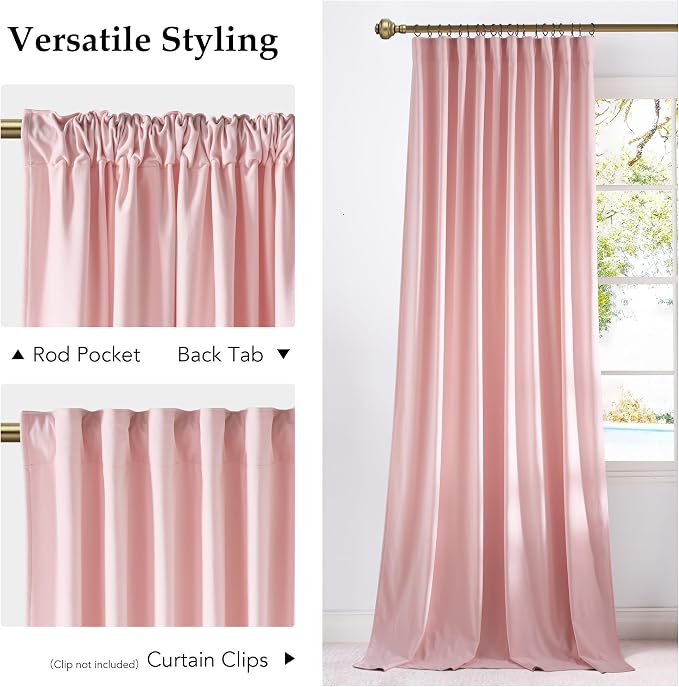 NICETOWN Pink Velvet Curtains 84 inch Long 2 Panels - Image 3