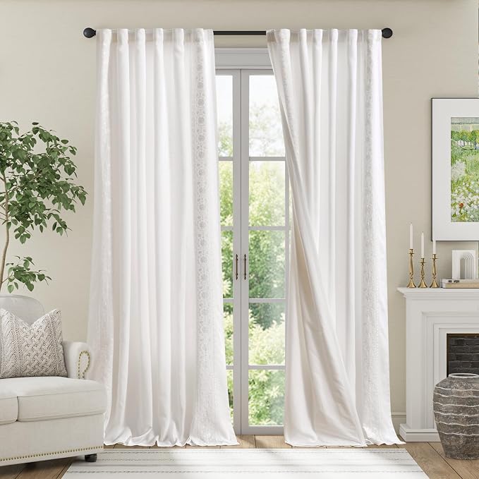 jinchan Weslie White Curtains for Bedroom Boho Vintage Floral Farmhouse - Image 3