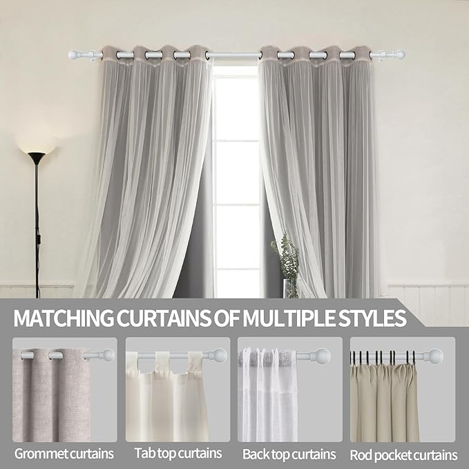 Thestoa Curtain Rods for Windows 66-120 Inch, 5/8" White Curtain Rods, - Image 6