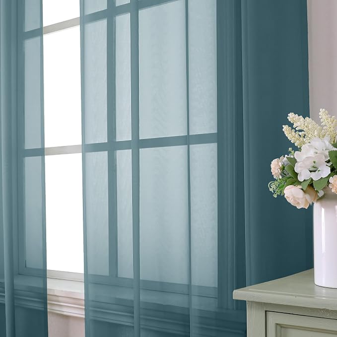 Aiyufeng Dusty Blue Sheer Curtains 96 Inches Long 2 Panels Set, Light Filtering - Image 2
