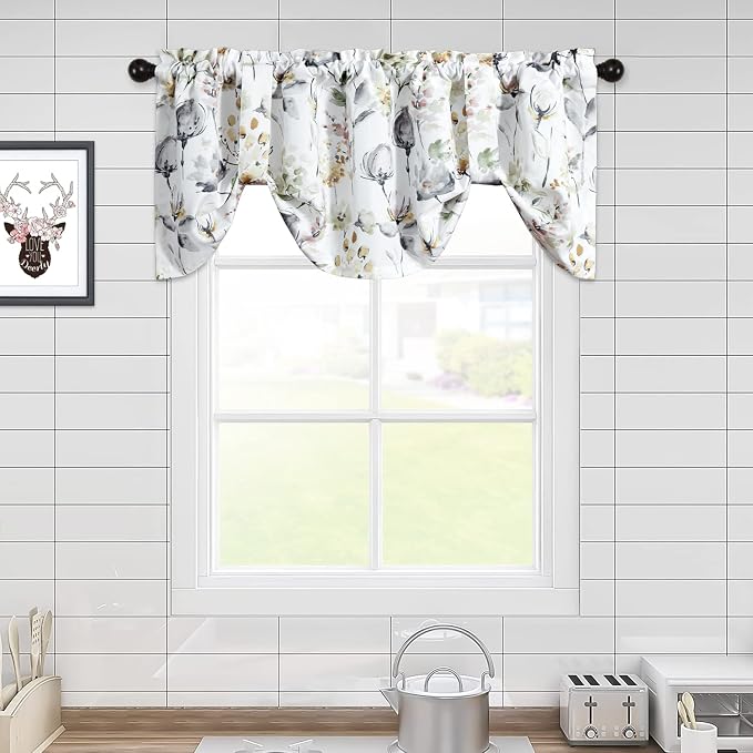 Leeva Valances Curtains for Dining Room, Tie Up Classical Lotus Pattern Elegant - Image 3