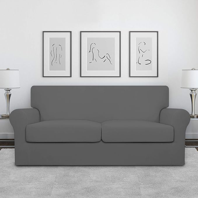 Easy-Going Oversized 3 Pieces Stretch Fleece Soft Loveseat Couch Cover - Image 2