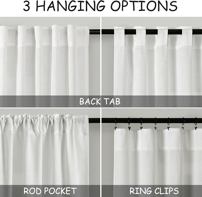Nanspring Off White Cafe Curtains 54 Inch Length Set 2 Panel Back Tab Pocket - Image 3