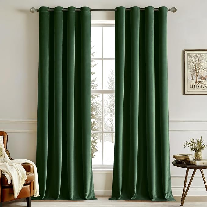 MIULEE Christmas Velvet Curtains Emerald Green Elegant Grommet Curtains Thermal by MIULEE