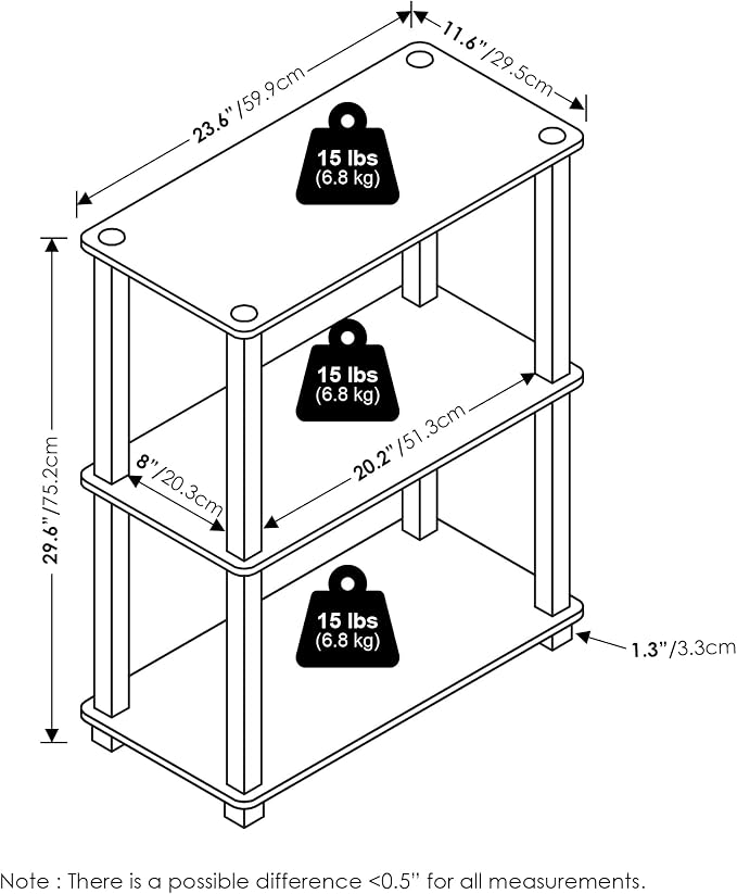 Furinno Turn-S-Tube Storage Shelves Set of 2, 3-Tier Book Shelf, Corner Shelf - Image 3
