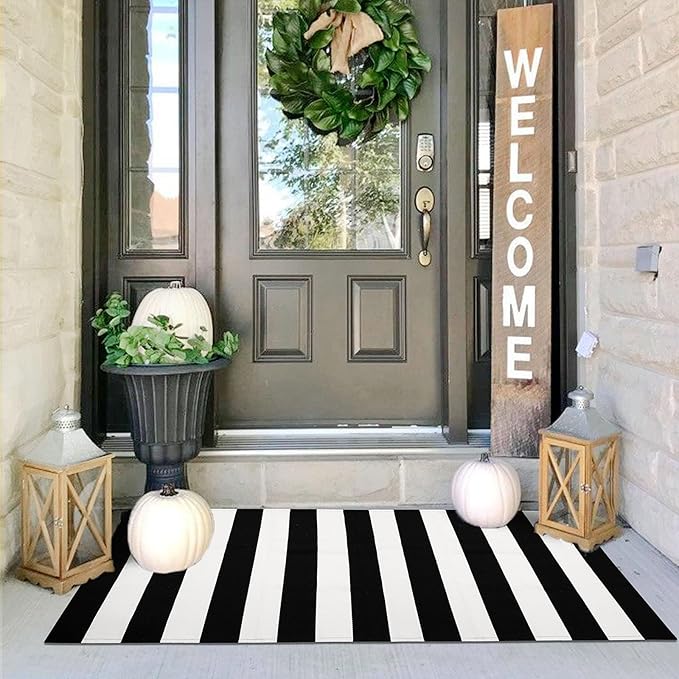 IOHOUZE Black White Striped Rug -2x4.3 Front Door Mats Outdoor, Washable Rug by iOhouze