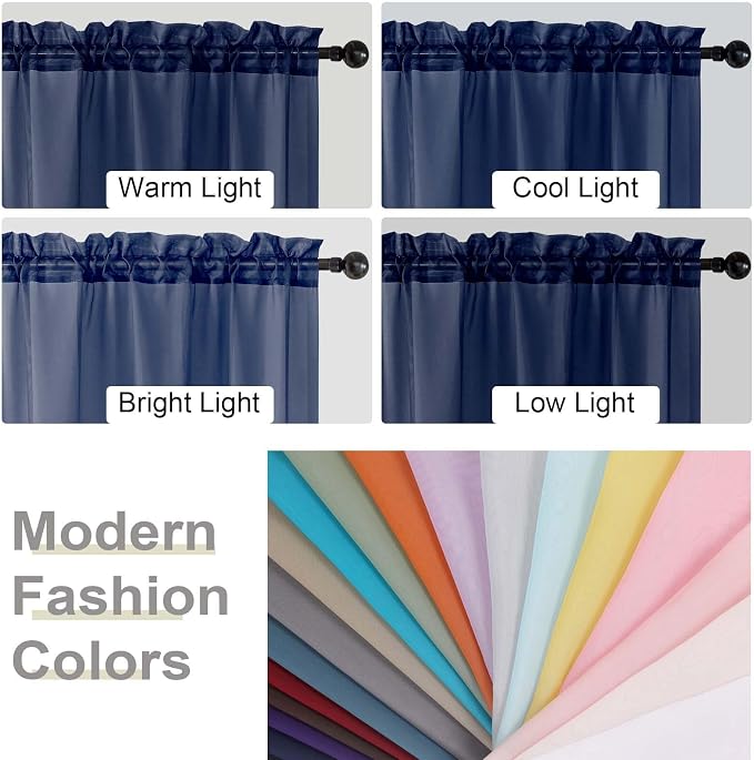 Navy Blue Sheer Curtain for Bedroom Living Room 78 Inches Long 2 Panels Set - Image 7