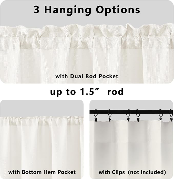 Gwine Ivory Valance for Windows, Light Filtering Faux Linen Textured Kitchen - Image 5
