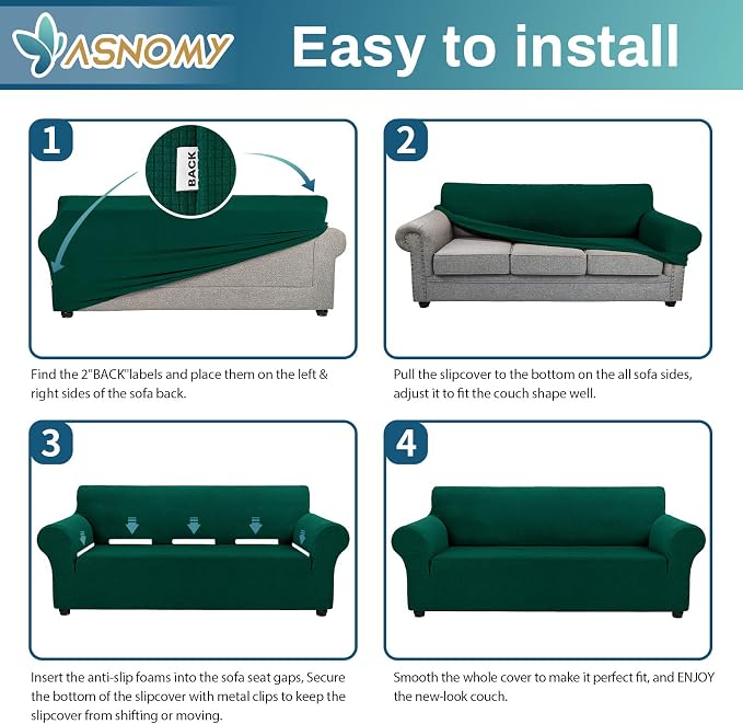 Asnomy Sofa Covers for 2 Cushion Couch Stretch loveseat Covers Slipcovers - Image 6