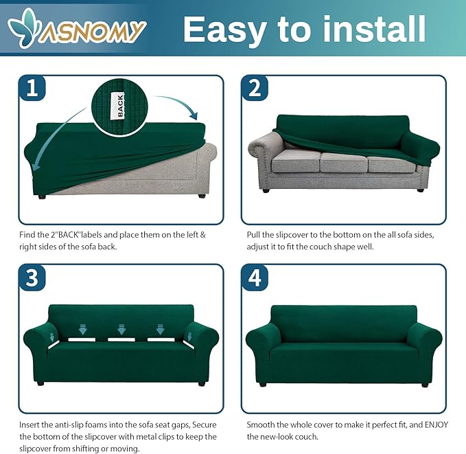 Asnomy Couch Covers for 3 Cushion Couch Stretch Sofa Covers Slipcovers - Image 7