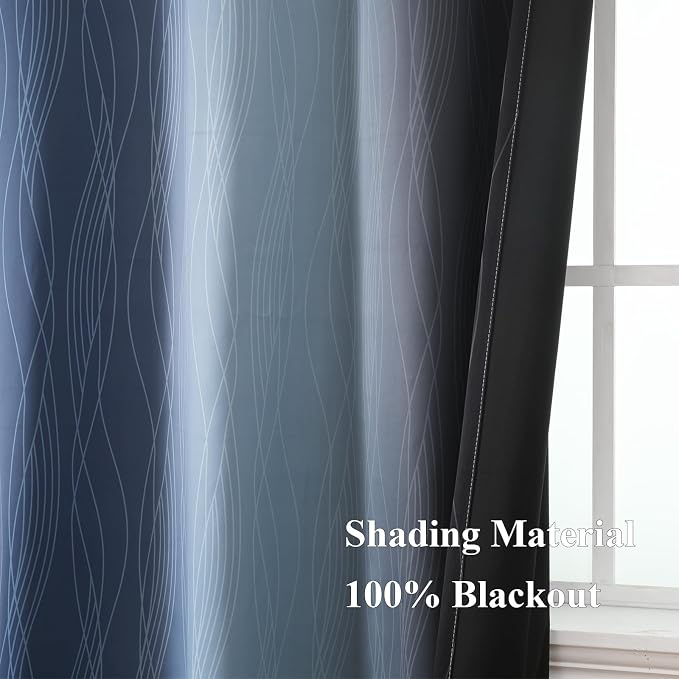 Estelar Textiler Navy Blue and Black Ombre Blackout Curtains 84 Inches Long 2 - Image 5