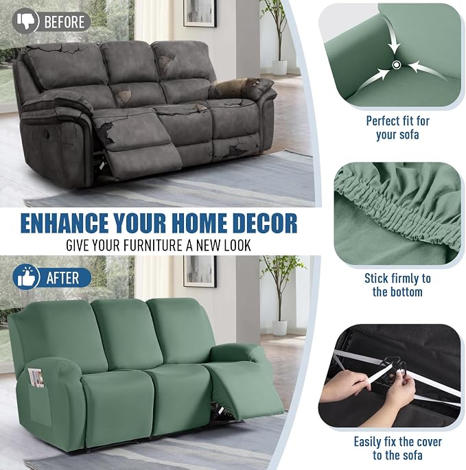 TAOCOCO Recliner Sofa Slipcover, 3 Pieces Polyester Fabric Stretch Sofa Covers - Image 5