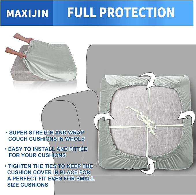 MAXIJIN Velvet Stretch Cushion Cover Fitted Couch Cushion Slipcovers 1 Pack Arm - Image 4