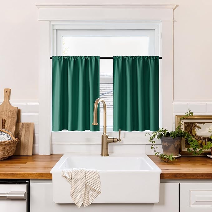 RYB HOME 100% Blackout Basement Curtains 24 inches Long, Heat & UV Blocking by RYBHOME