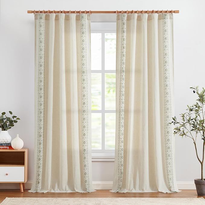 jinchan Weslie Boho Curtains for Bedroom Sage Green Vintage Floral Farmhouse - Image 3