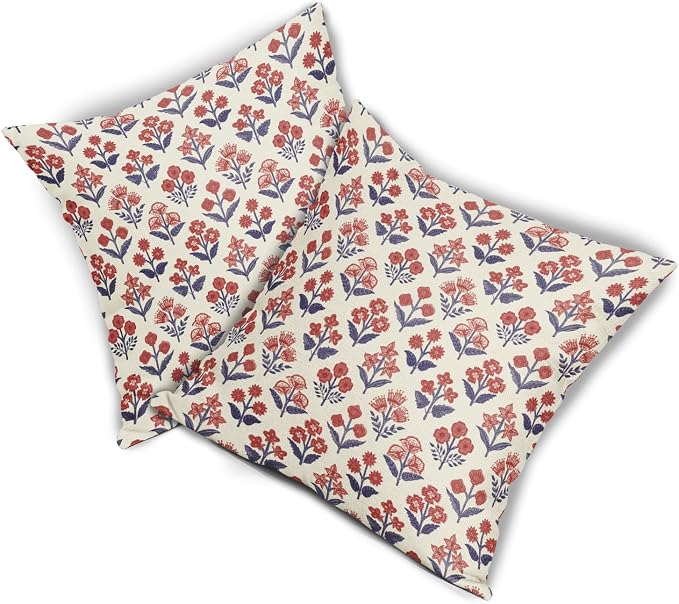 4th of July Patriotic Floral Block Print Pillow Covers 22x22 Inch Set of 2 - Image 8