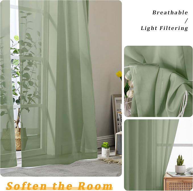 Gwine Sage Green Valances for Windows, Small Light Filtering Rod Pocket Cafe - Image 5