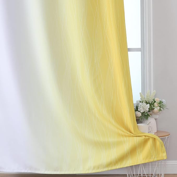 Estelar Textiler Yellow and Greyish White Gradient Blackout Curtains, Thermal - Image 6