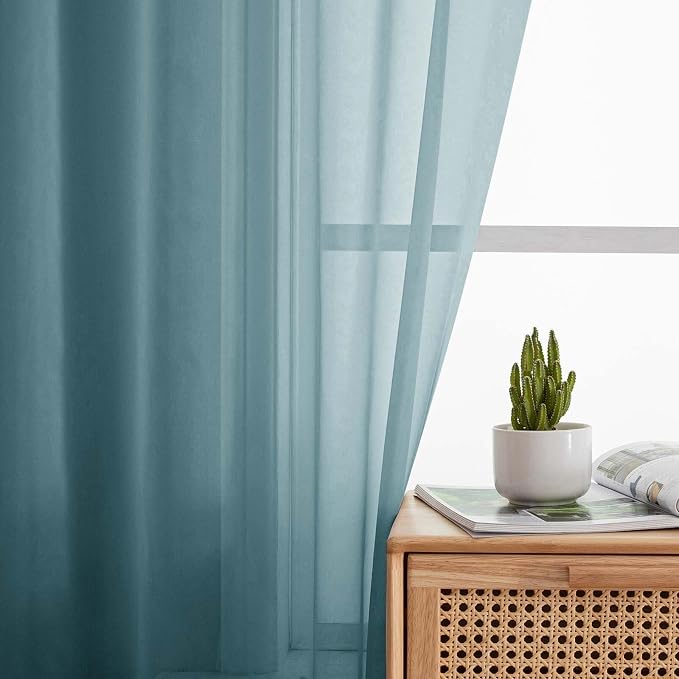 Kitchen Curtains 24 Inch Length Tier 2 Pieces, Dusty Blue Sheer Curtain Solid - Image 7