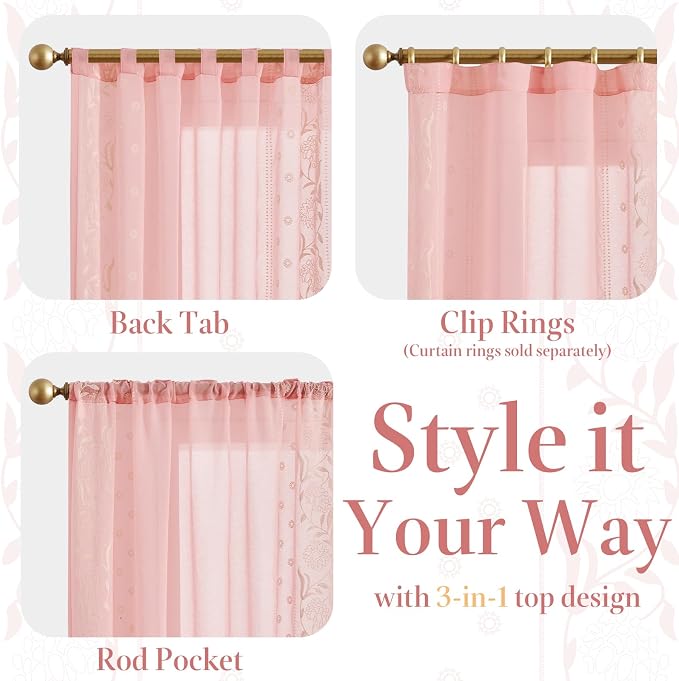 jinchan Winslow Pink Sheer Curtains 84 Inch - Image 8