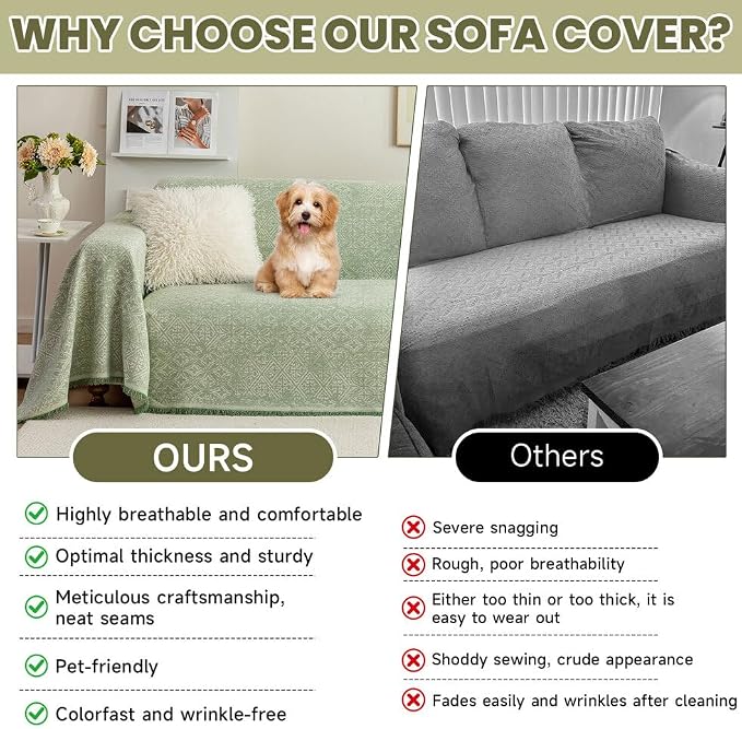 ROOMLIFE Green Sofa Cover, Vintage Boho Couch Cover - Image 4
