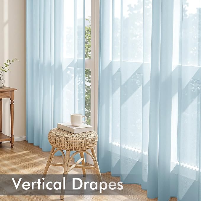 MIULEE Sky Blue Sheer Curtains 108 Inches Long, 4 Panels Set, Light Filtering - Image 5
