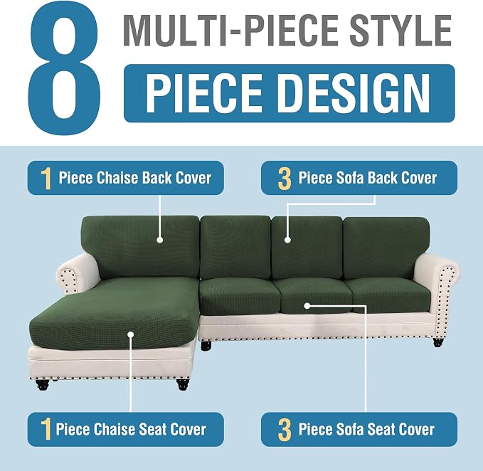 H.VERSAILTEX Sectional Couch Covers 8 Pieces Stretch Sofa Cover - Image 3