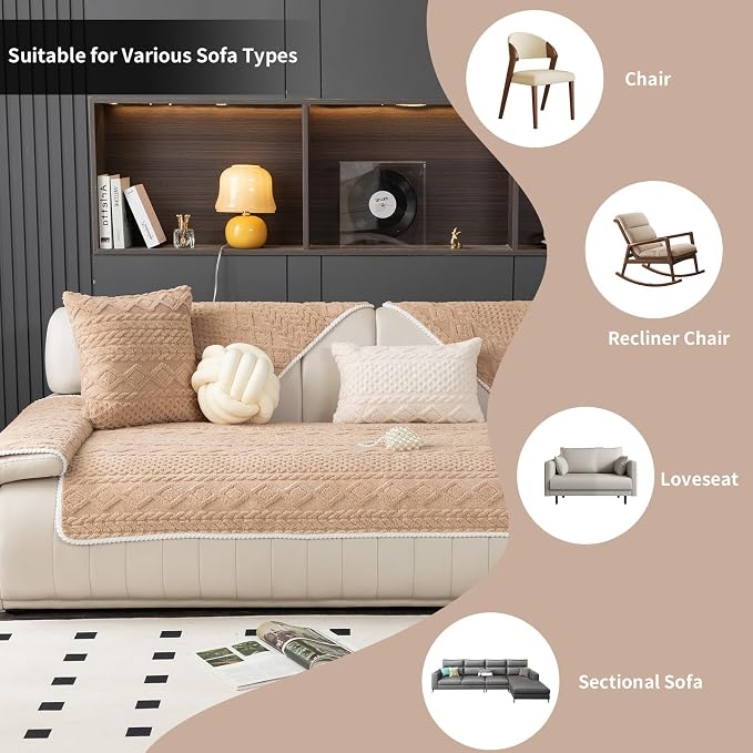 Geometric Jacquard Plush Warm Sofa Couch Cover, Soft Funny Fuzzy Couch Covers - Image 7