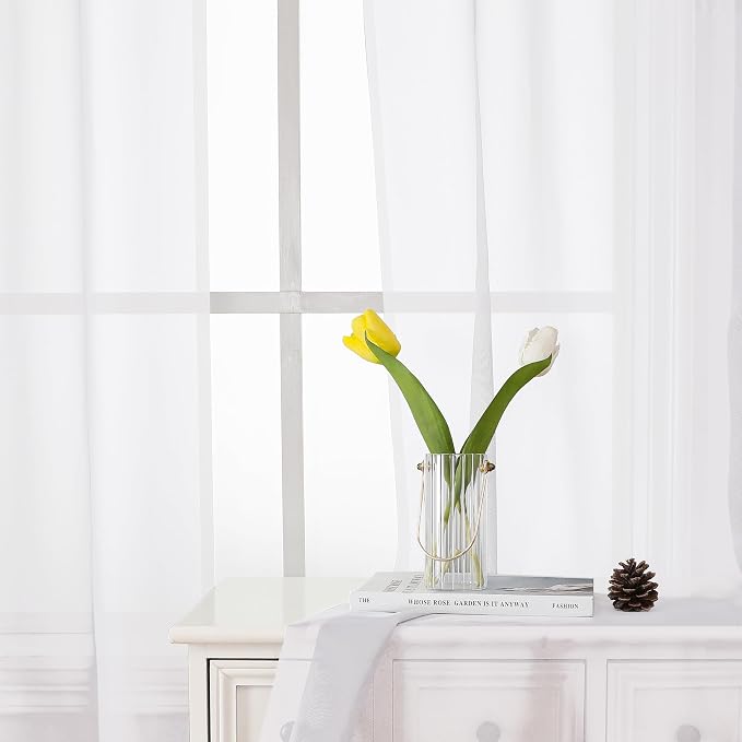 Lecloud White Sheer Curtains 63 Inch Length 2 Panels Set, Elegant Voile White - Image 9