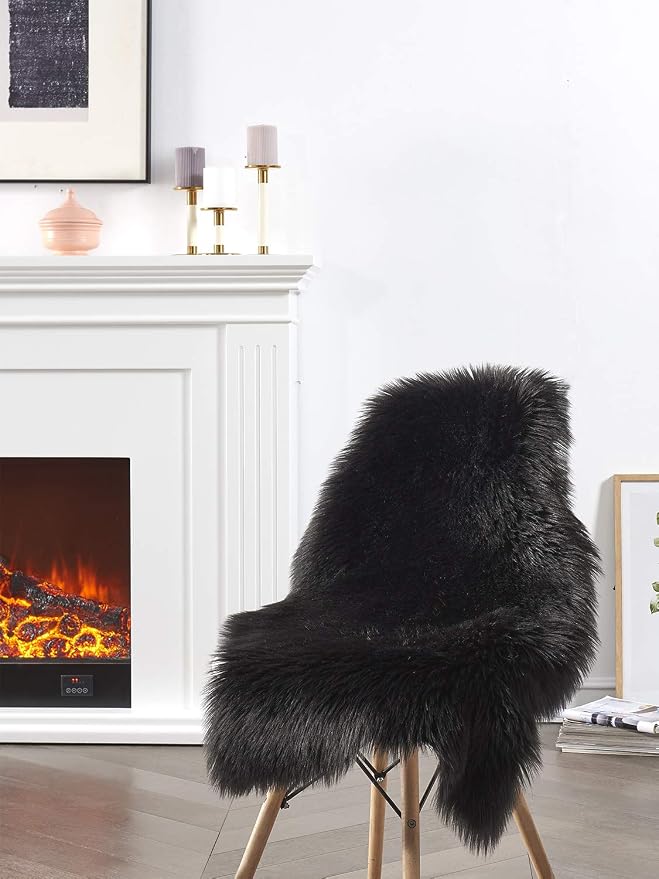 SERISSA Soft Faux Sheepskin Fur Rug Black Fluffy Area Rug Shag Rug Carpets - Image 2