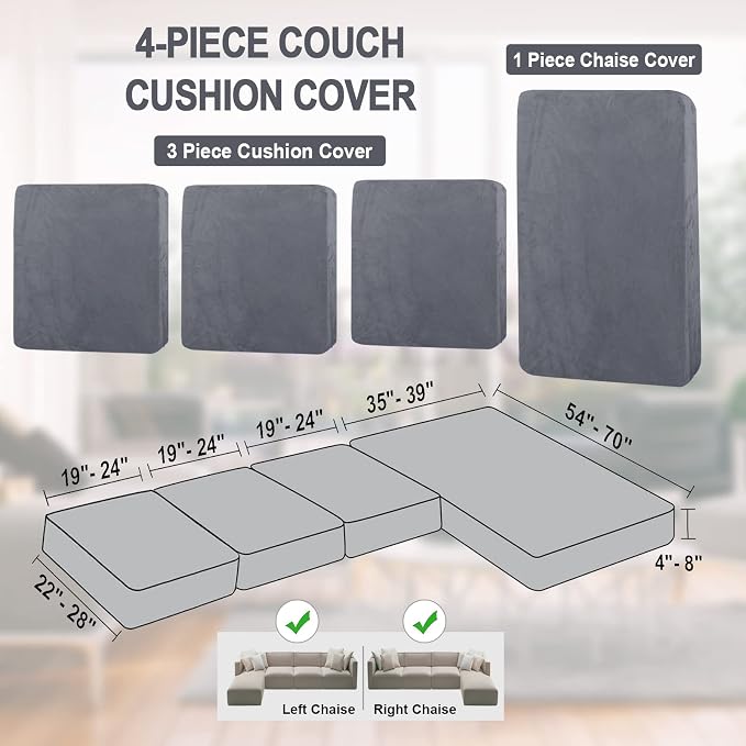 NAISI Sectional Couch Cover 4 Pieces Velvet Separate Couch Cushion Covers L - Image 6