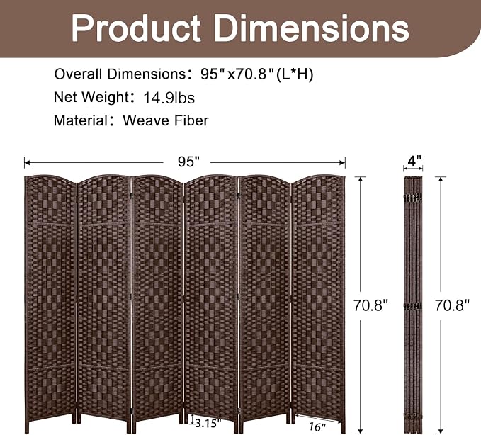 Rose Home Fashion 6 ft Tall Room Divider, Room Dividers and Folding Privacy - Image 3