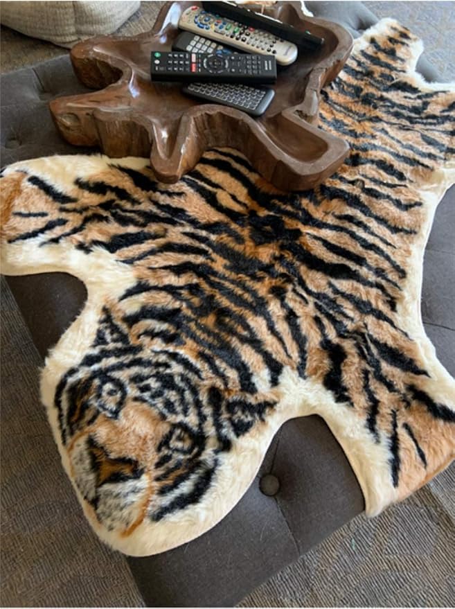 Tiger Printed Skin Area Rug, Faux Fur Rug Area Artificial Carpet, Simulation - Image 8
