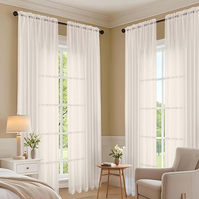 OVZME Cream Bedroom Curtains 2 Panel Sets 90 Inch Length, 59 Inch Extra Wide - Image 6