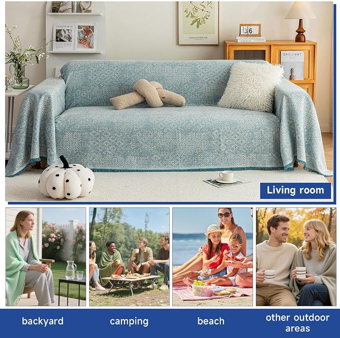 ROOMLIFE Blue Couch Cover Boho Sofa Covers - Image 6