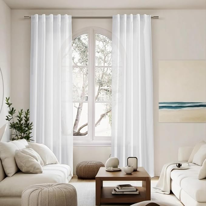 Nanspring Linen White Curtains 45 Inch Length 2 Panels - Image 7