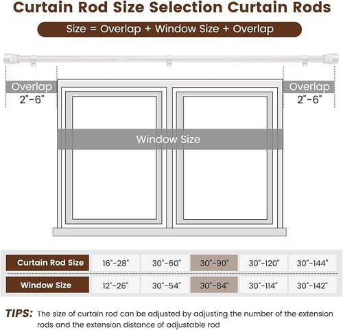 1” Diameter Curtain Rods Itself is 30 to 90 inch 2 Pack Fit 30-84 inch Window - Image 2