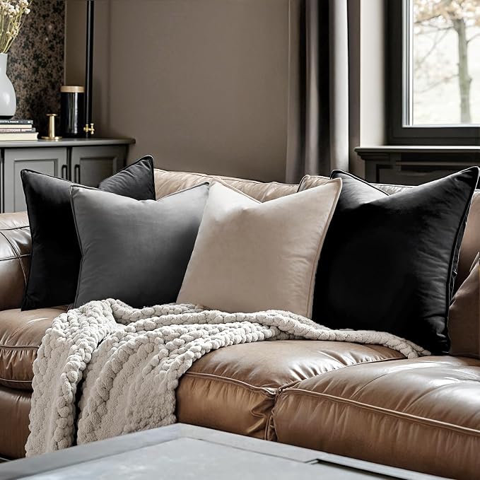 MIULEE Black Velvet Throw Pillow Covers 16x16 Soft Decorative Solid Square - Image 4