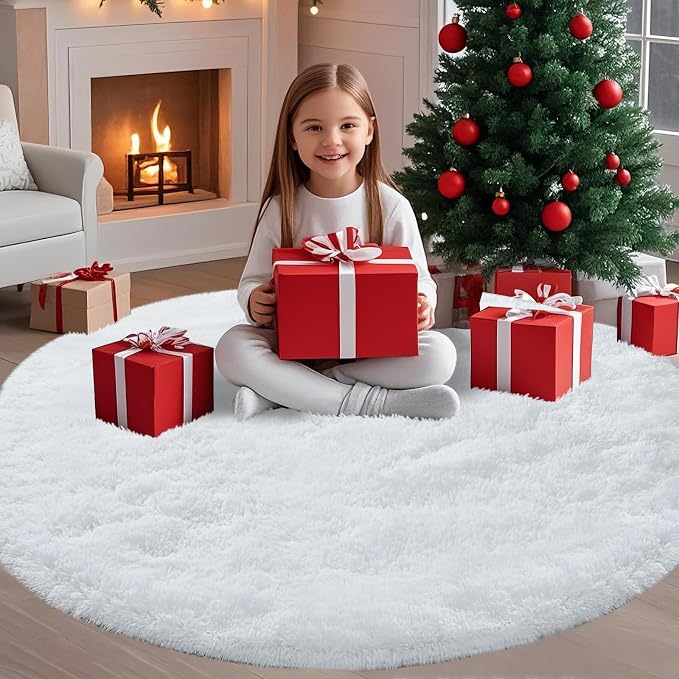 Round Fluffy White Rug 4x4ft: Ultra Soft Furry Girls Bedroom Carpet- Oval Plush - Image 4