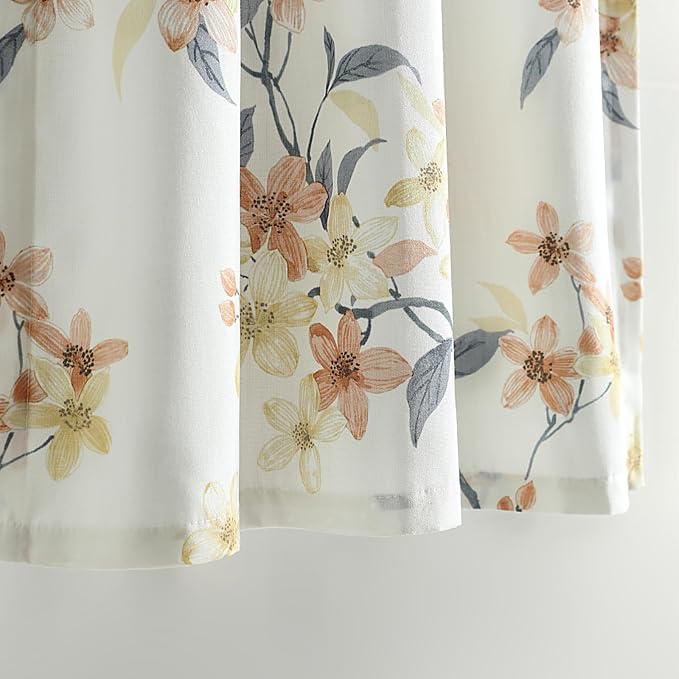 Leeva Linen Textured Cafe Curtains, Farmhouse Style Floral Print Half Curtains - Image 7