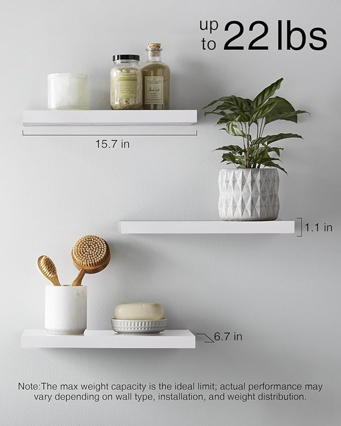 BAYKA White Floating Shelves for Wall – Rustic Wood Wall Shelves - Image 3