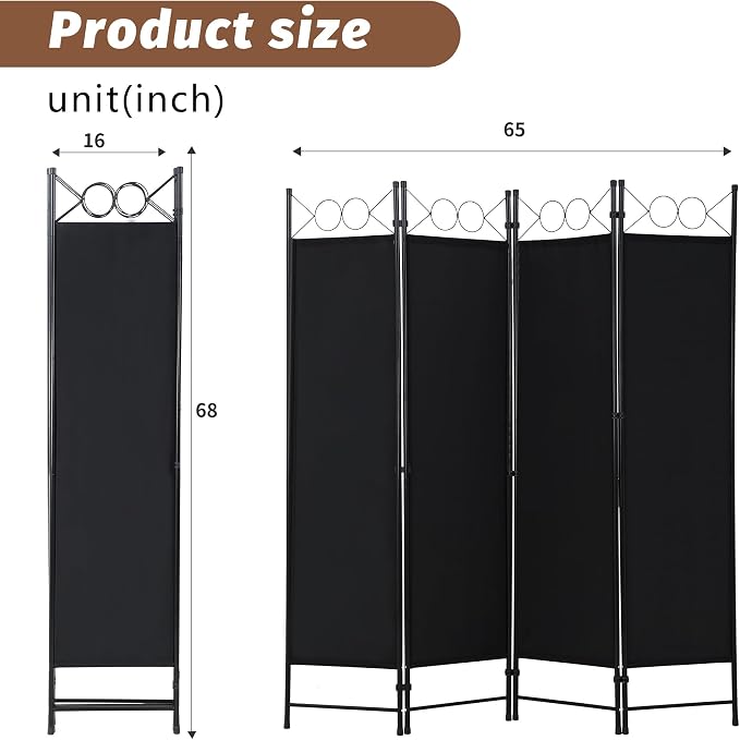 FDW 4 Panel Room Divider and Folding Portable Partition Screen, 6FT Wall - Image 7