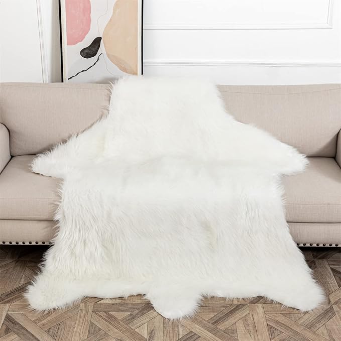 Faux White Bear Rug Faux Cowhide Carpet Animal Print Area Rug Faux Sheepskin - Image 2