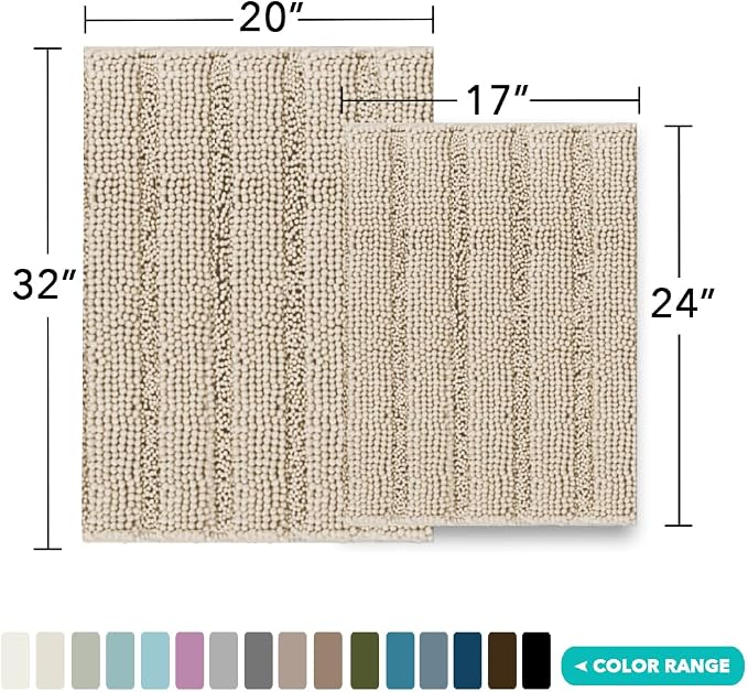 Turquoize Chenille Bathroom Rugs Set Non-Slip Bath Mats Extra Soft and - Image 2