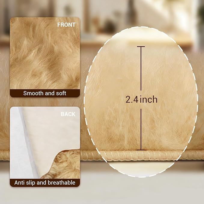 Ultra Soft Faux Fur Rug, Fluffy Shaggy 2 x 3 Ft Small Area Rug - Image 2