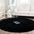 Latepis Round Area Rugs 5ft Black Fuzzy Rug Washable Faux Rabbit Fur Fluffy by Latepis