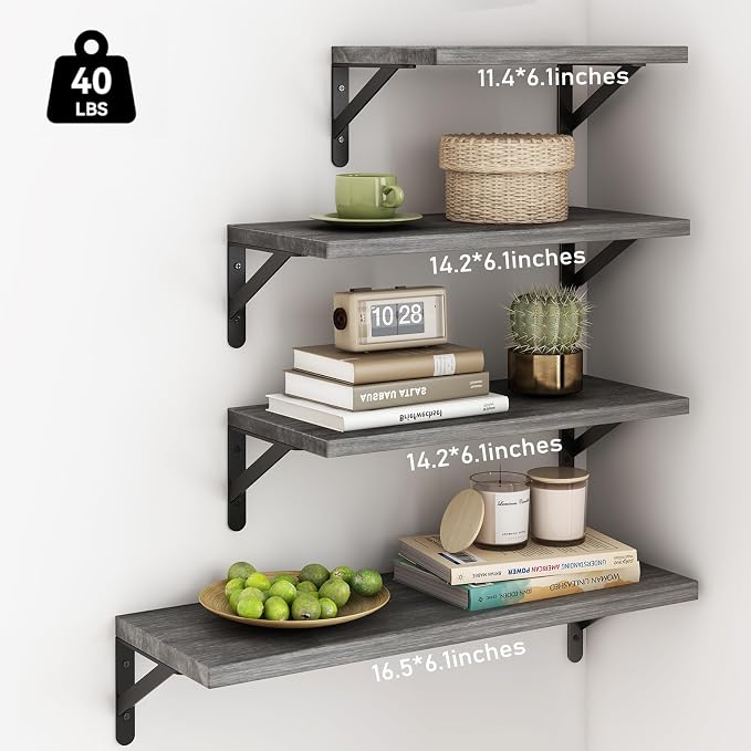 YGEOMER Floating Shelves for Wall, Different Sizes Weathered Gray Wall Shelves - Image 4
