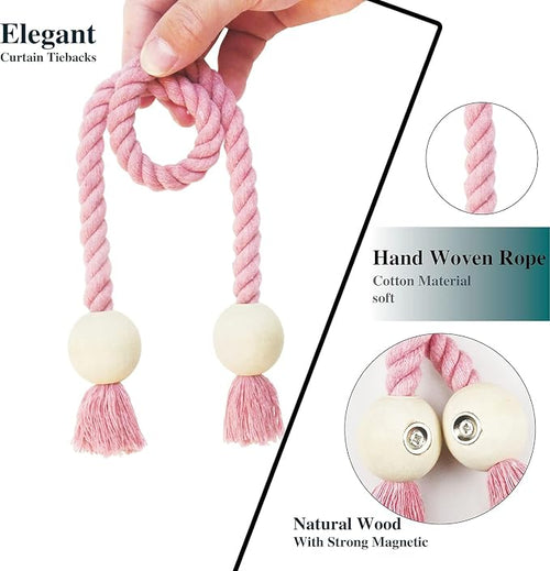 2 Pack Magnetic Curtain Tiebacks Cotton Hand Woven Tie Back Decorative Rope - Image 2
