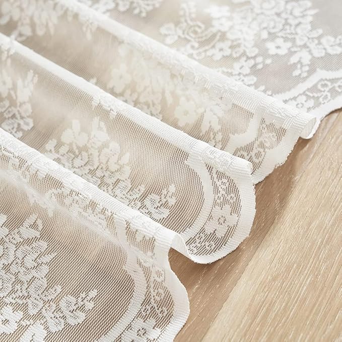 YJ YANJUN Vintage Lace Curtains Short 2 Panels Victorian Floral Farmhouse Cafe - Image 4