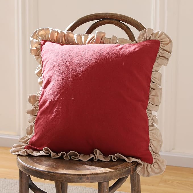 patdrea Shabby Chic Red Decorative Throw Pillow Covers 22x22 Set of 2, - Image 4